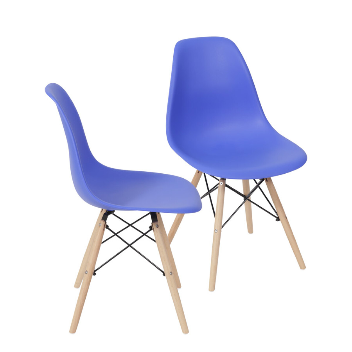 Kit X2 Silla Eames DKR Base En Madera - Azul 