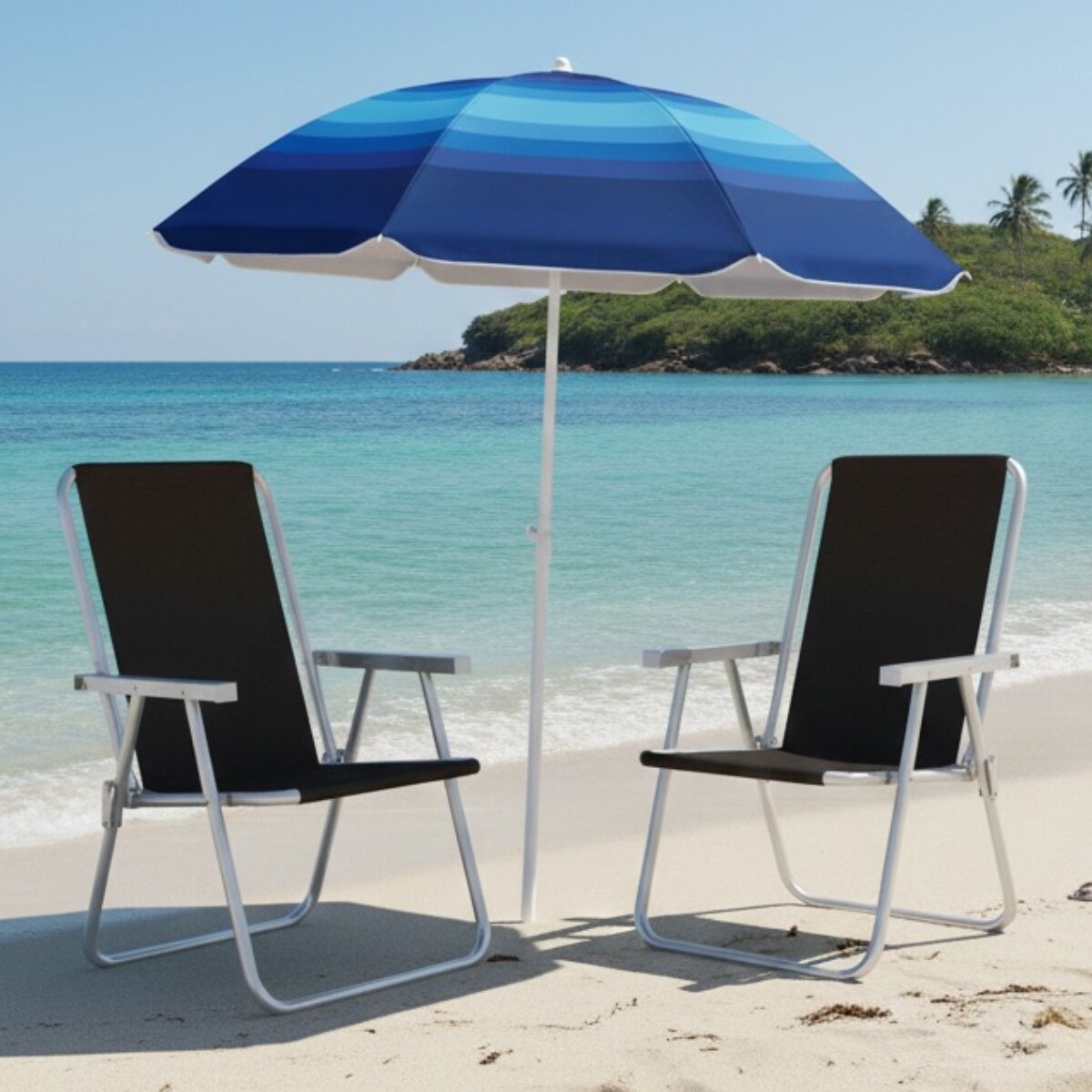 Set x2 Silla Alta Conforto Aluminio + Sombrilla - NEGRO 