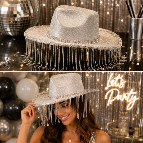 Sombrero Cowboy Brillante con de Lentejuelas Plateado