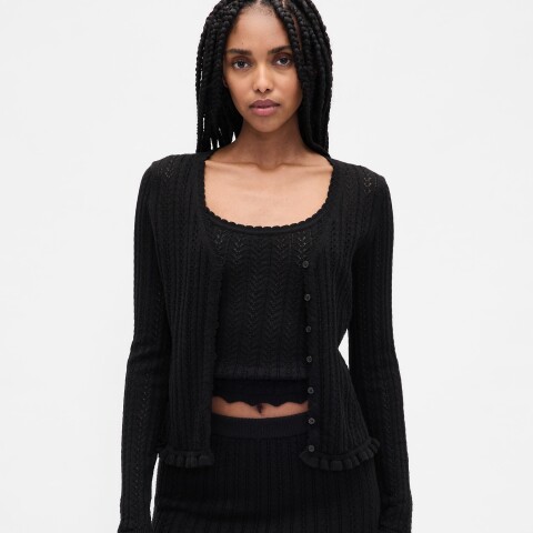 COTTON POINTELLE CARDI BLACK