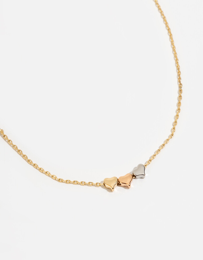 Cadena Corta con Dije Metal Collar Con Corazones - Dorado