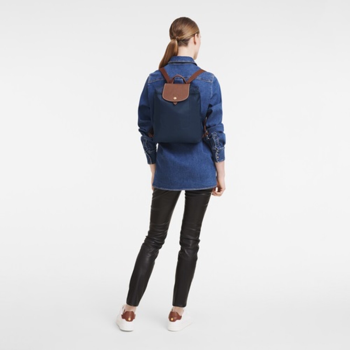 Longchamp -Mochila Longchamp plegable de nylon con cierre, Le pliage M - Azul 