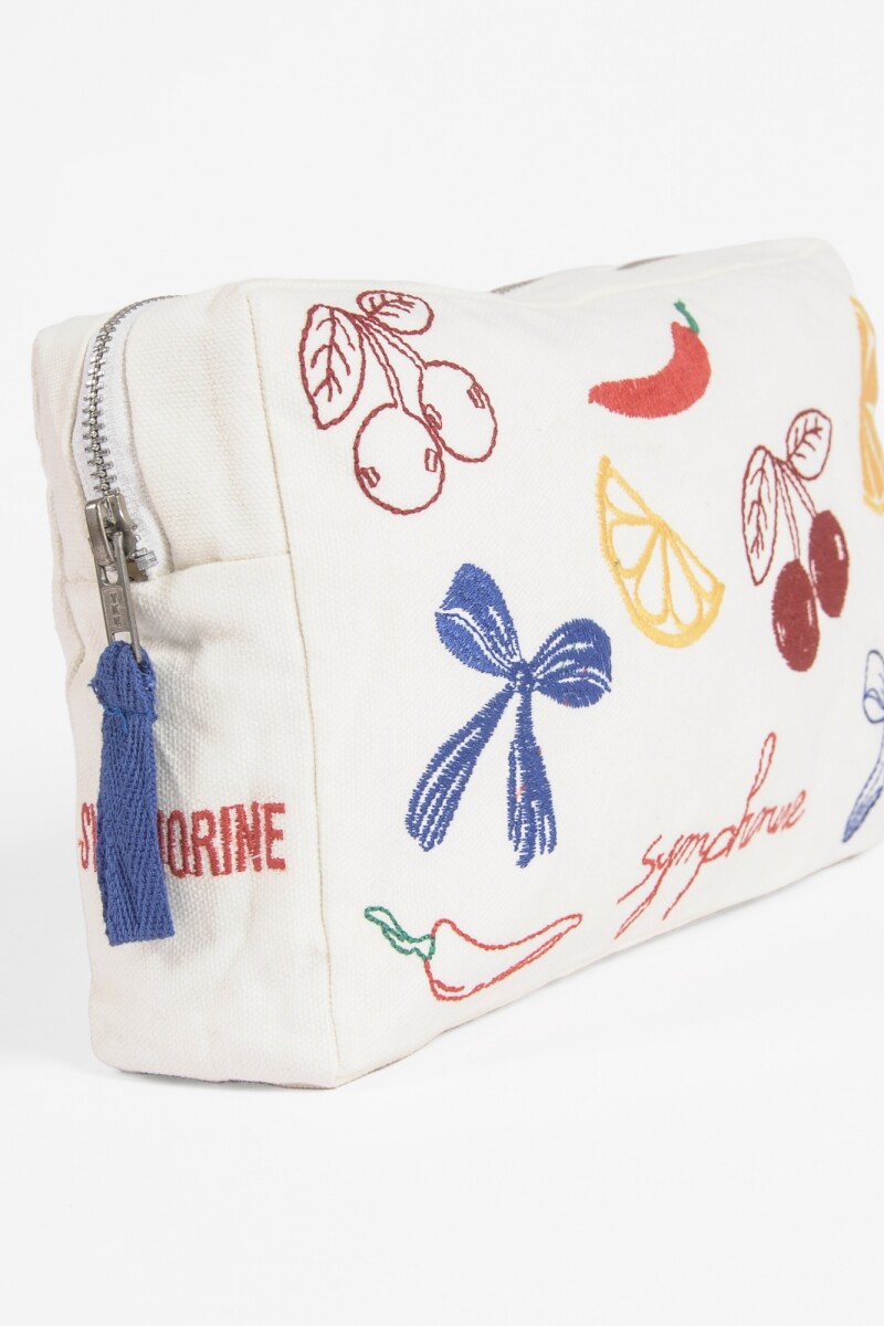 Estuche bordado cherrys crudo