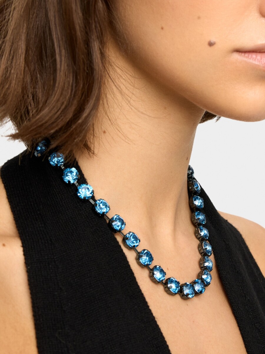 Collar Corto Con Cristales azul