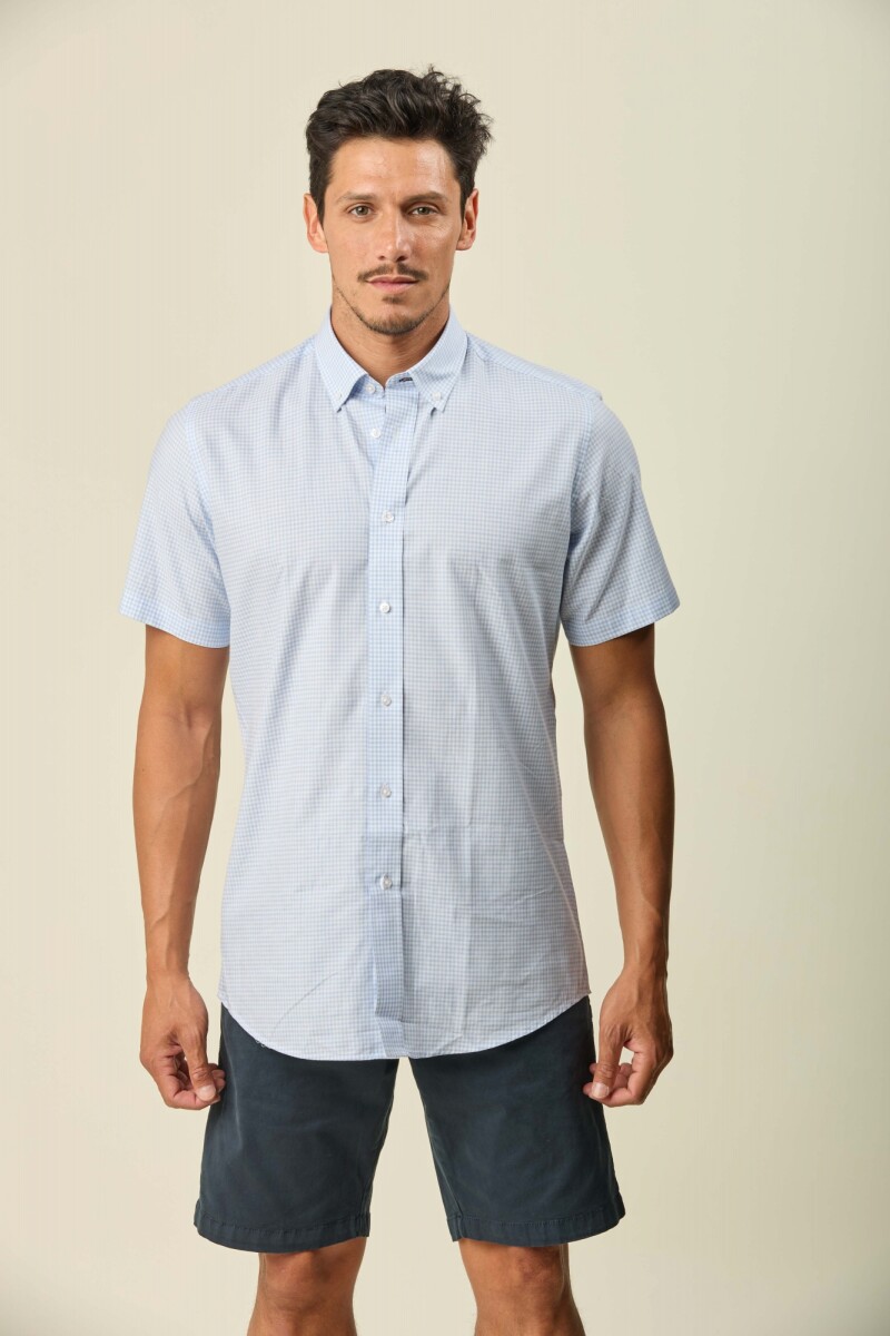 Camisa Manga Corta - Celeste Cuadros 