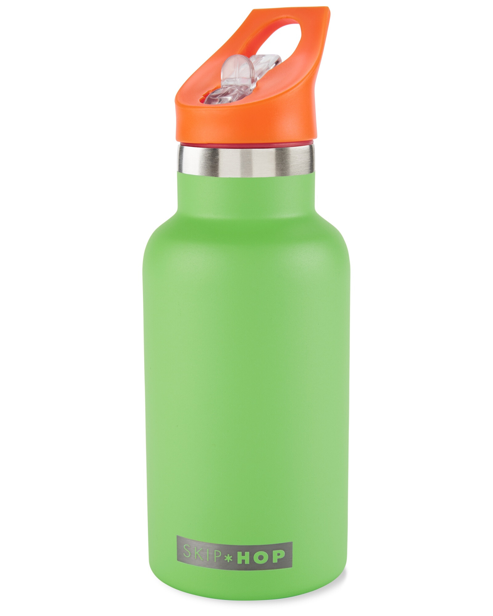 Botella de acero inoxidable con sorbito y stickers, verde Botella de acero inoxidable con sorbito y stickers, verde