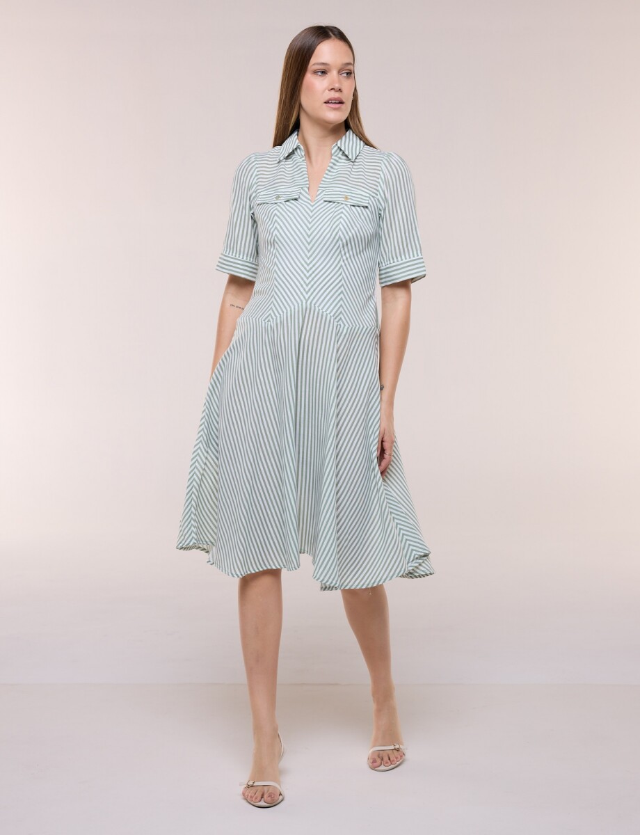 Vestido Camisero Midi Lineas - Verde/multi 