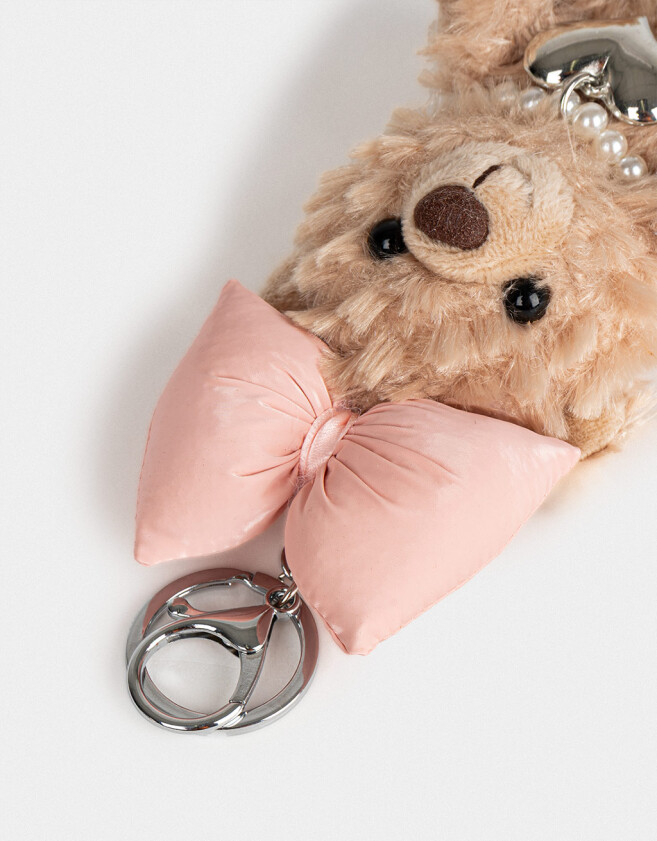 Llavero Peluche Llavero Y Charm De Osito Con Moño - Marron Beige