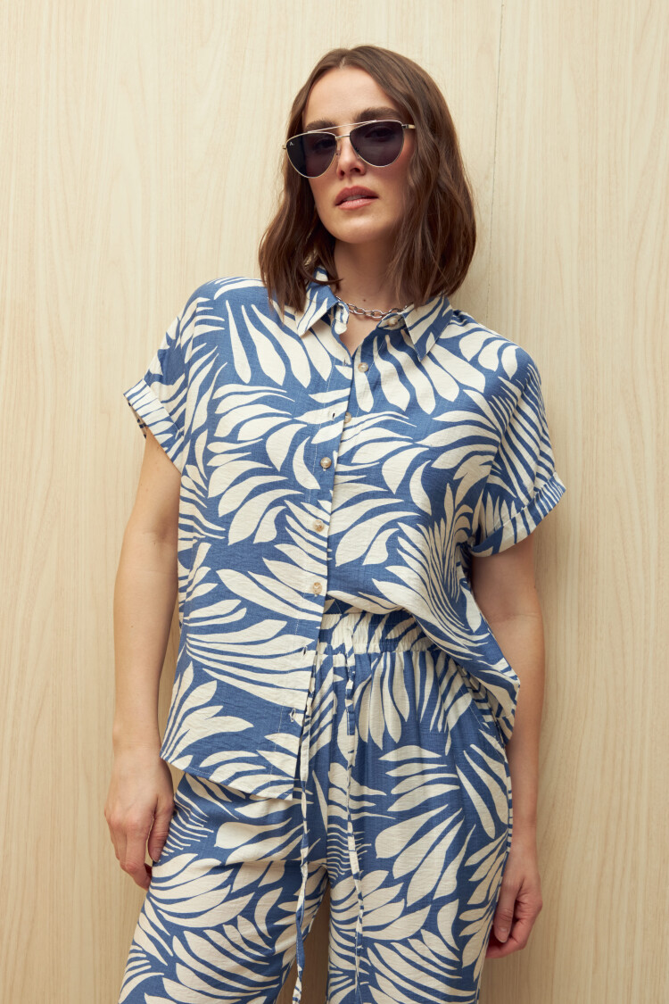 CAMISA ELVINA PRINTED Blanco/Azul