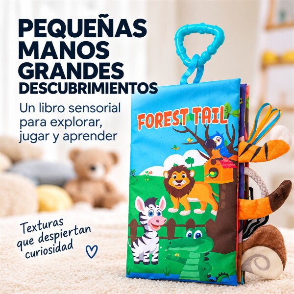 Libro Sensorial de Tela para Bebé con Colas y Texturas Azul 1
