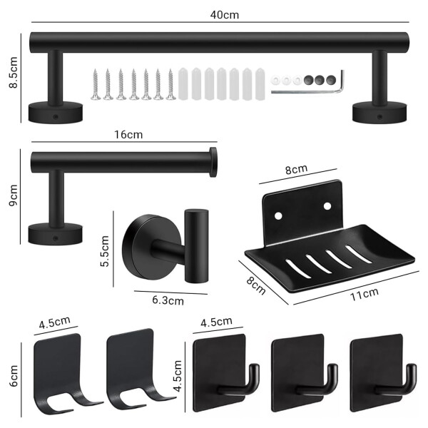 Set De Accesorios Para Baño Juego 9 Piezas Acero Inoxidable IMBACK Color Negro Set De Accesorios Para Baño Juego 9 Piezas Acero Inoxidable IMBACK Color Negro