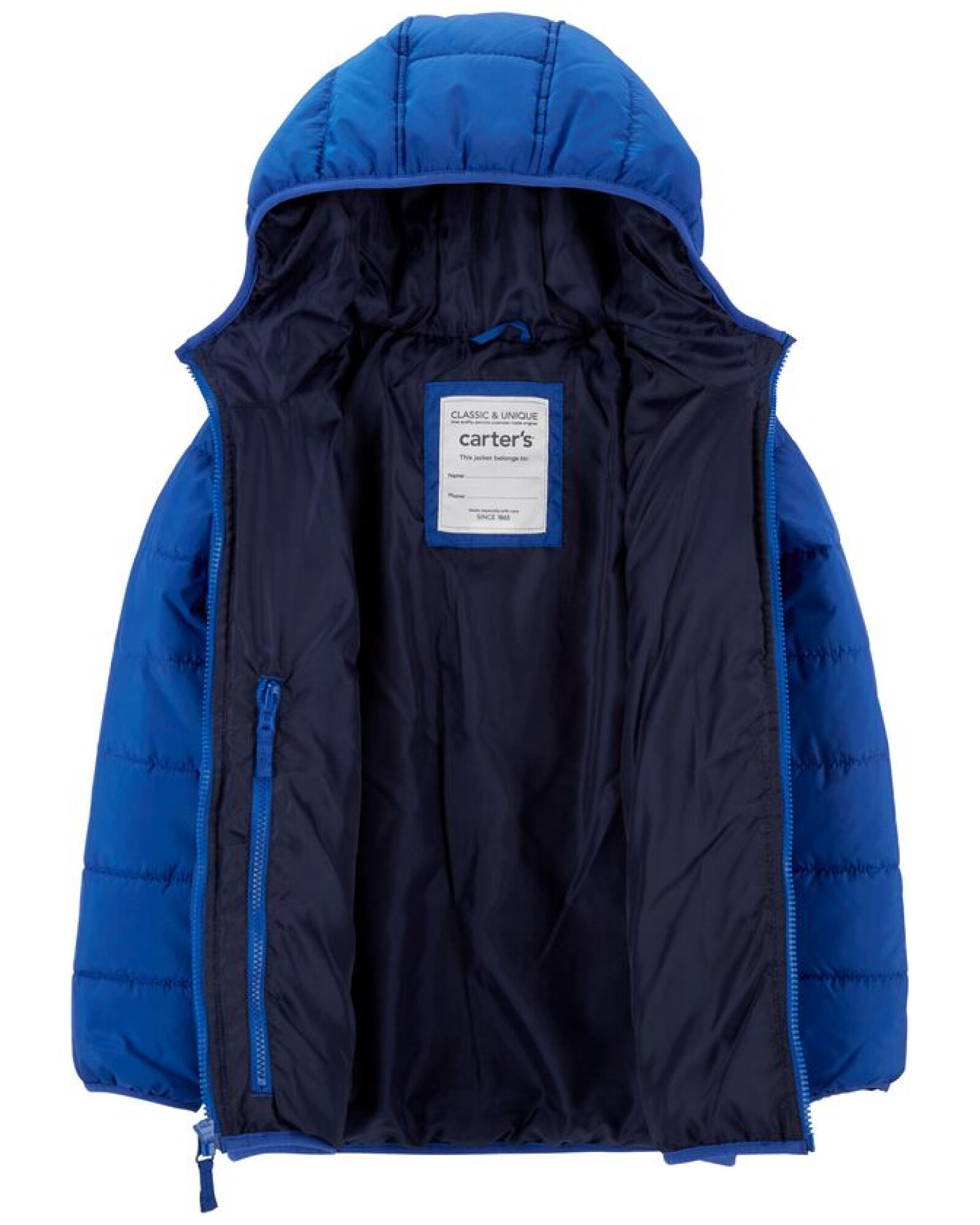 Campera resistente al agua, plegable, azul. Talles 4T-7 Sin color