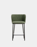 Taburete Ciselia de chenilla gruesa verde oscuro y patas de acero acabado negro FSC Mix Credit 65 cm.