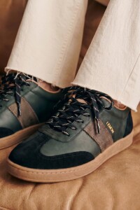 Zapatilla Cuero Combinada Negro