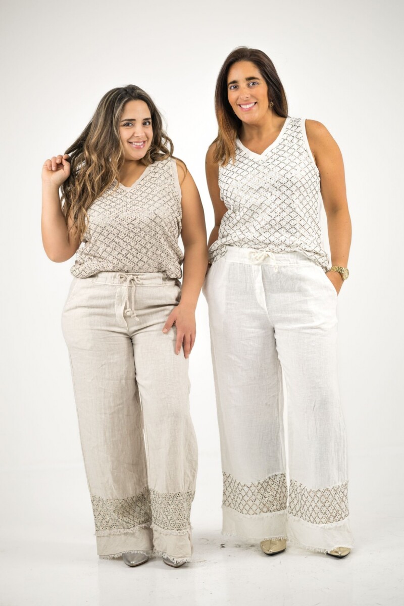 Conjunto de lino con lentejuelas - Beige 
