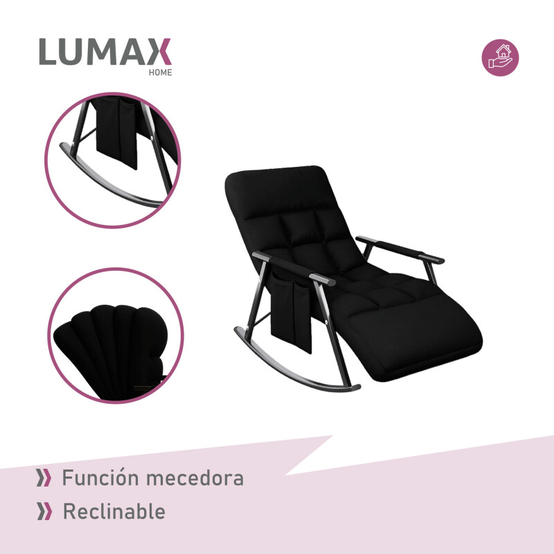 Sillón Reposera Lumax Mecedora Respaldo bolsillo Ajustable Negro