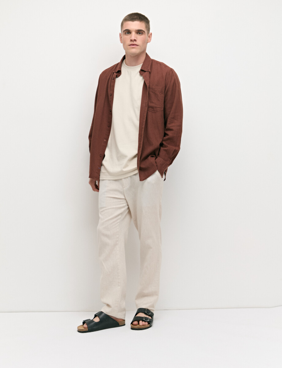 CAMISA DE LINO HARRINGTON LABEL - Terracota 