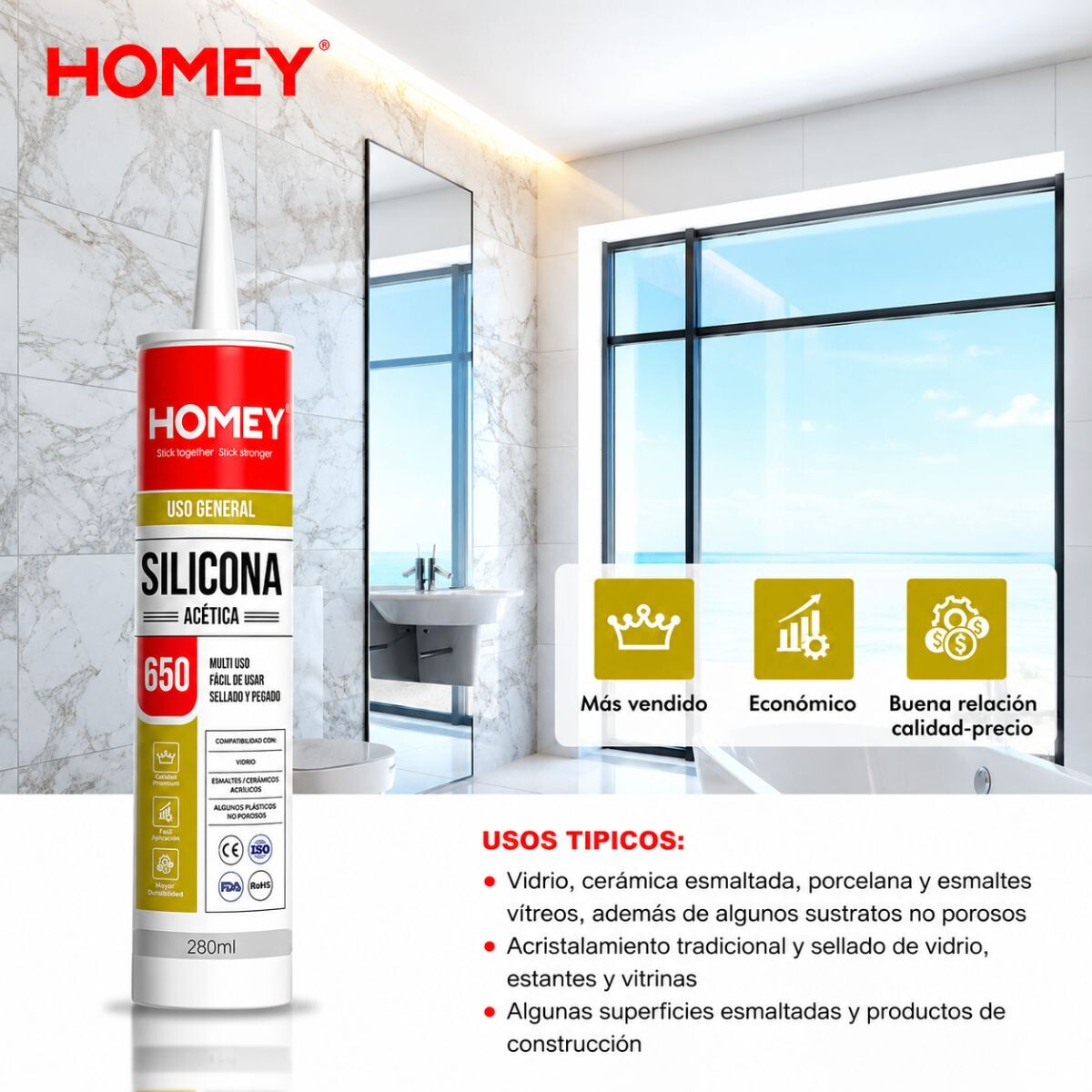 SILICONA ACETICA 650 280ML HOMEY TRANSPARENTE Silicona Acetica 650 280ml Homey Transparente