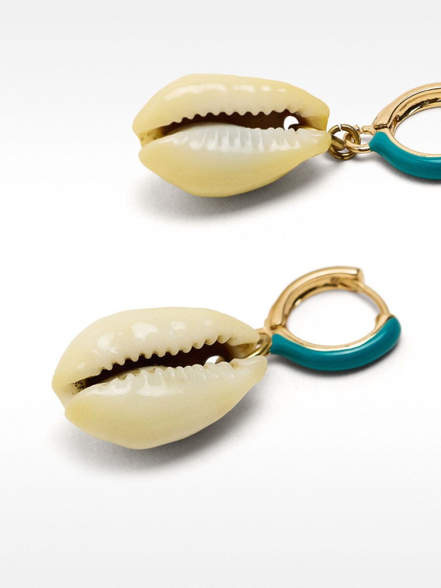 Aros Esmaltados Con Conchas azul