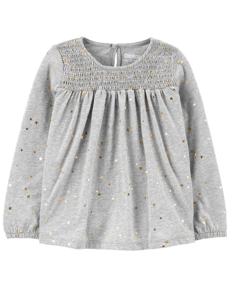 Blusa de jersey manga larga con detalle fruncido y diseño de estrellas en glitter 
