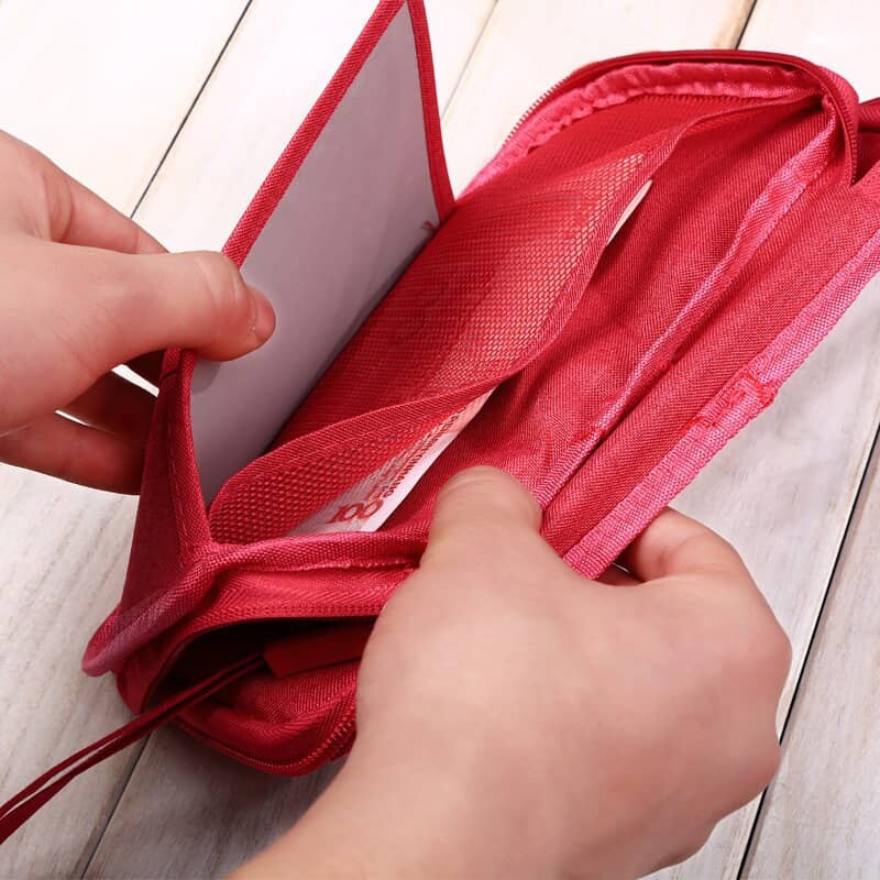 Porta documentos para pasaporte viaje fucsia