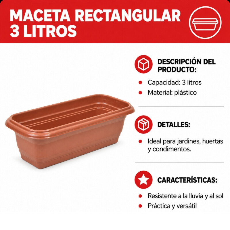 Set x3 Maceta rectangular 3 lts MARRON