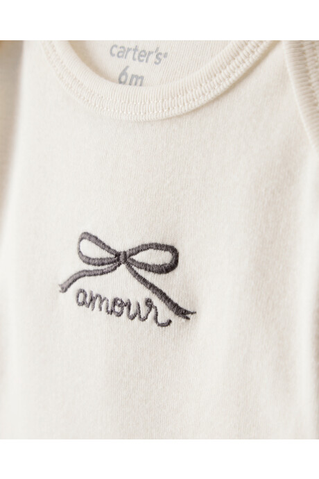 Set tres piezas de algodón, pantalón y dos bodies, diseño lazos Set tres piezas de algodón, pantalón y dos bodies, diseño lazos