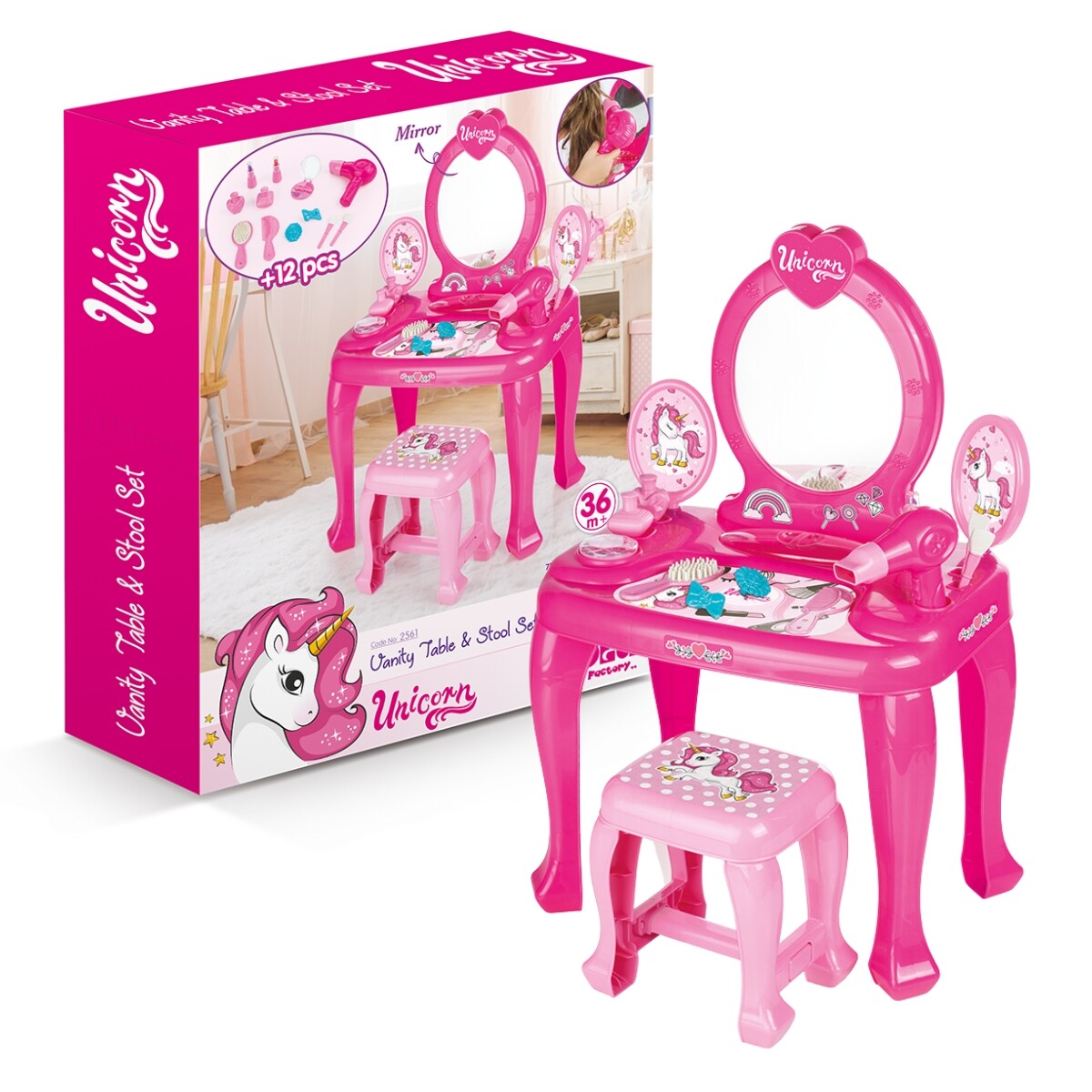 Set Dolu Mesa y Silla de Tocador con Pedestal Unicornio 