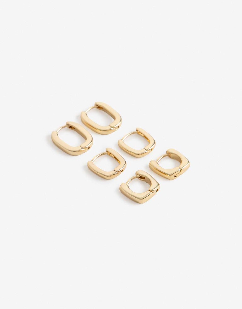 Aros Argollas Set Metal Aros Argolla Metal Bañado En Oro - Dorado
