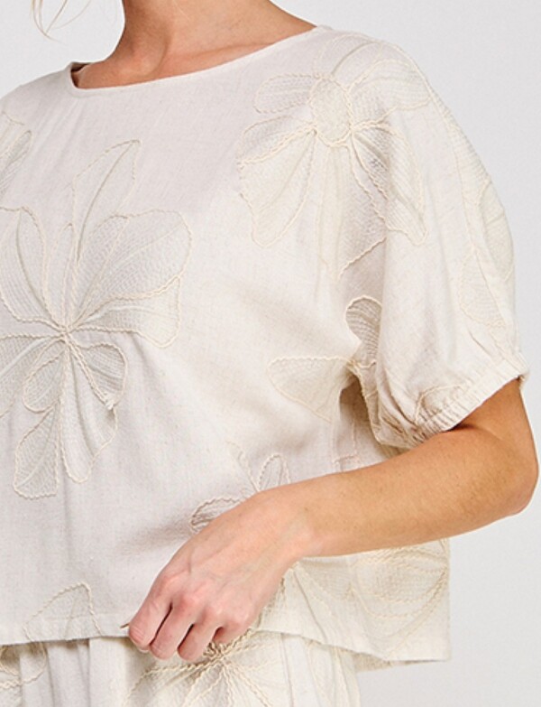 Blusa Lino Bordado BEIGE CLARO