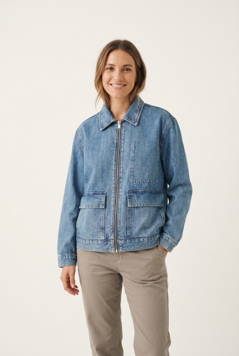 Campera denim con cierre - Jean medio 