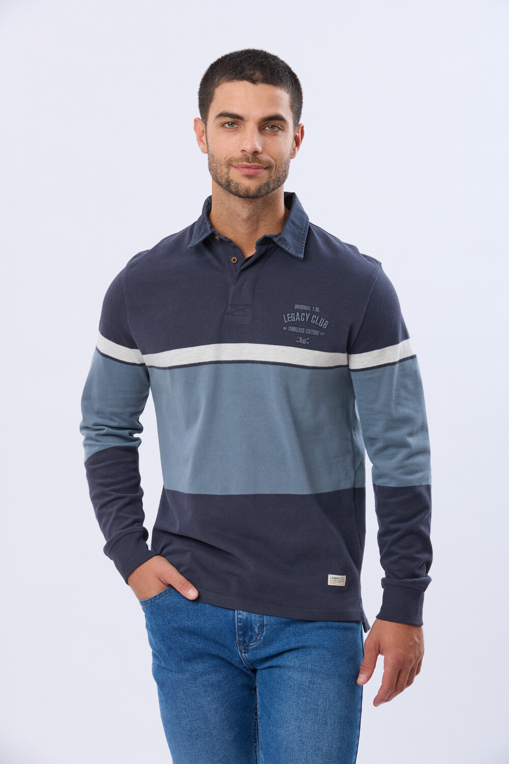 REMERA POLO RAYADA DE ALGODON Piedra