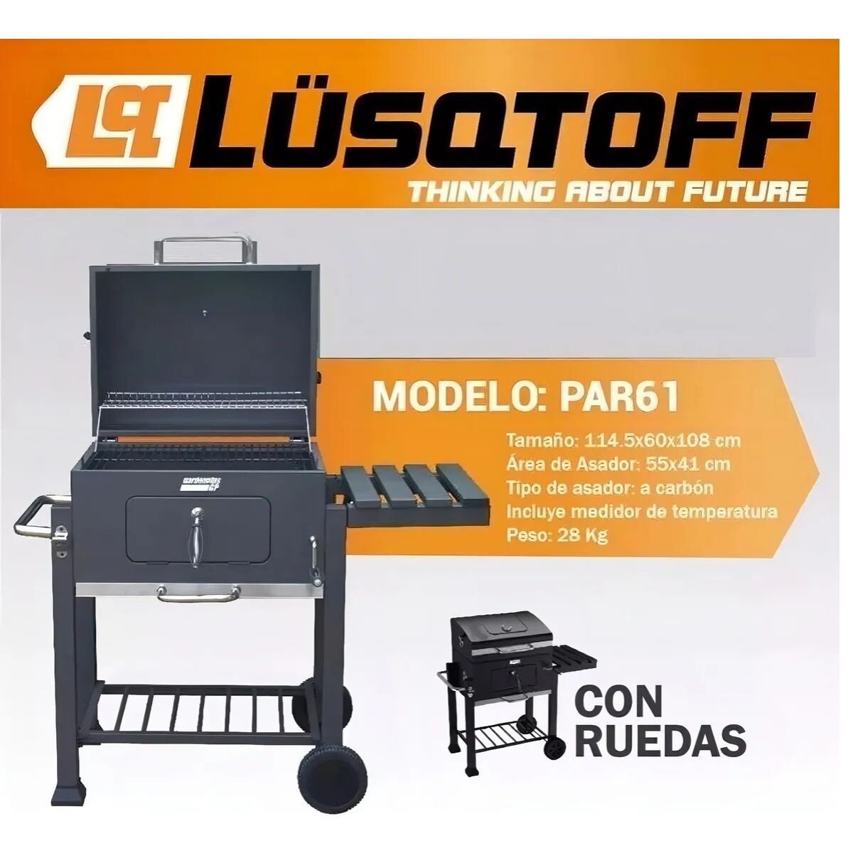 PARRILLA PORTATIL A CARBON C/RUEDAS - 115 X 60 X 108 CM Parrilla Portatil A Carbon C/ruedas - 115 X 60 X 108 Cm