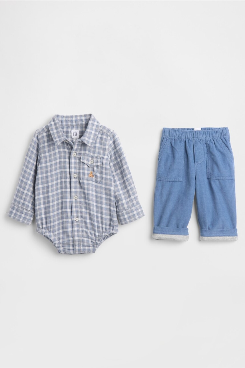 Set De Body Camisa Y Pantalón De Pana Bebé Blue Plaid