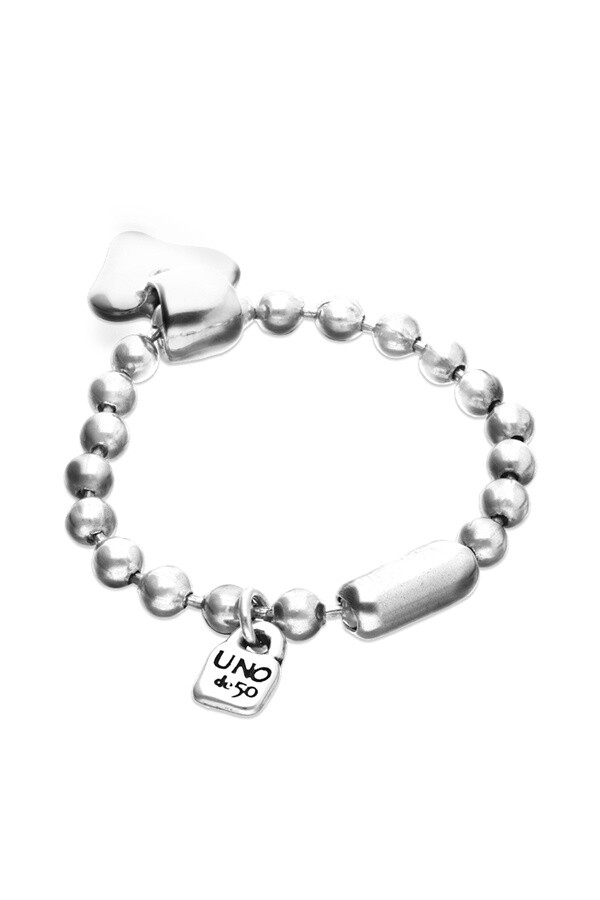 PULSERA DE BOLAS DE ALEACIÓN DE METALES BAÑADA EN PLATA DE LEY CON DETALLE DE CORAZÓN Pulsera