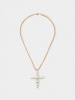 Collar Corto Con Colgante De Cruz Con Perlas blanco
