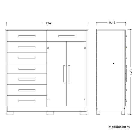 CÓMODA CAJONERA GUARDARROPA 8 CAJONES 2 PUERTAS BLANCO