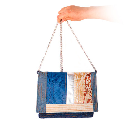 Sobre con Cadena Patch Bags Azul/Estampado