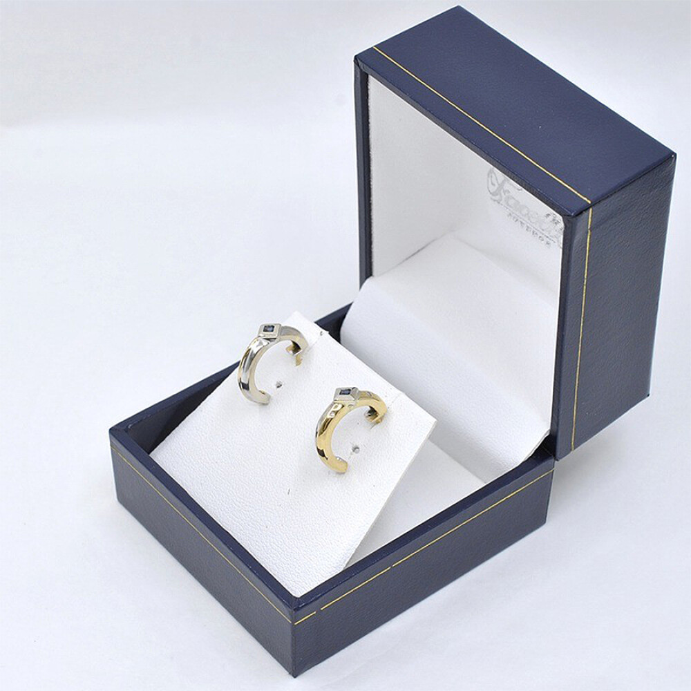 Caravanas En 2 Colores Oro 18K , Brillantes Y Zafiro Caravanas En 2 Colores Oro 18K , Brillantes Y Zafiro
