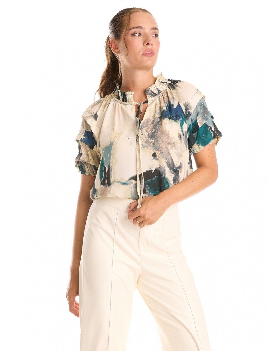 Blusa Gasa Print - Multi/verde 