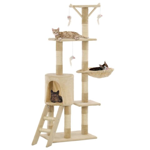 Rascador Torre 5 Niveles En Felpa Y Sisal Para Gato Juego Color Variante Beige