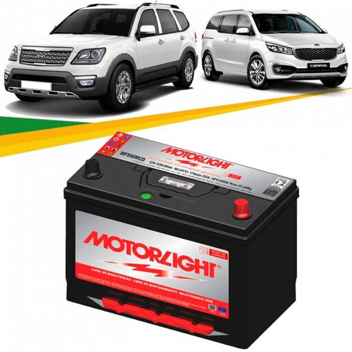 Bateria Motorlight - 90amp Polo Positivo Derecho 