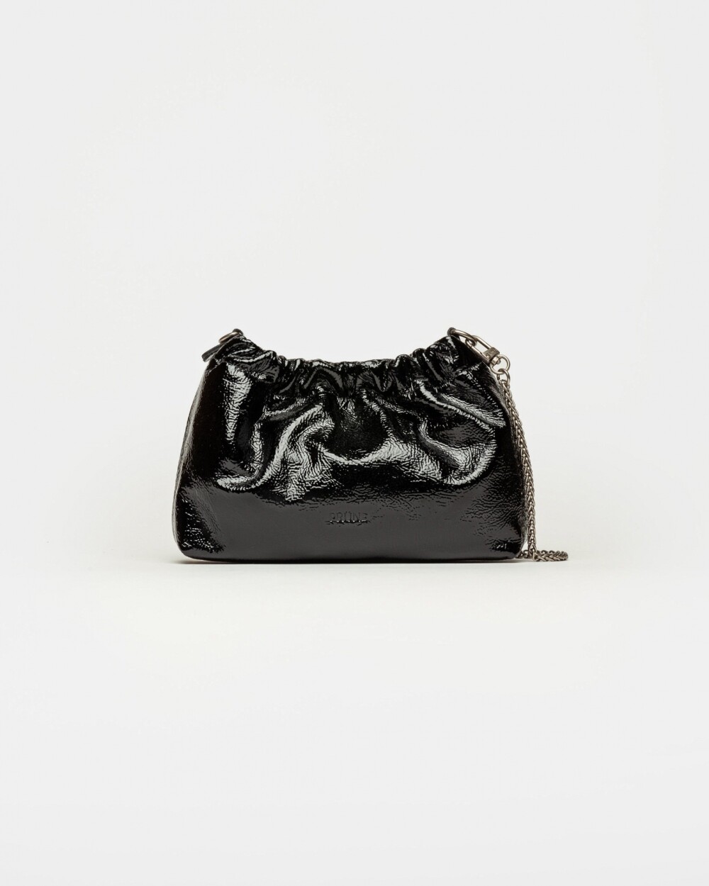 Mini Bag Gina en cuero charol arrugado Negro