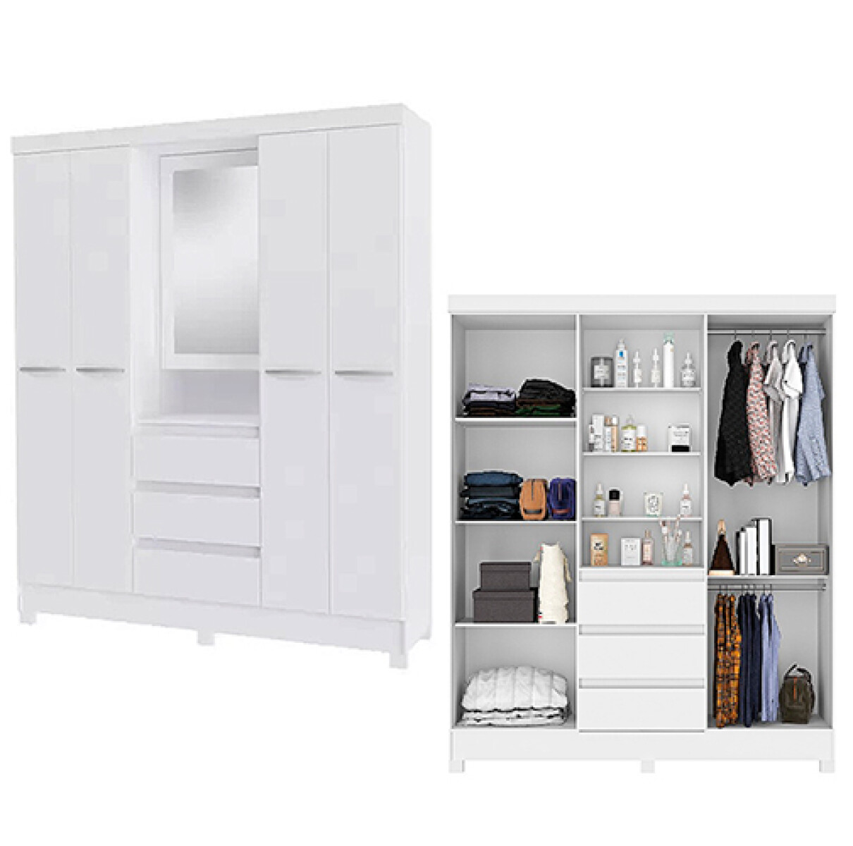 PLACARD MOBILI BELLUNO -4Ptas + 3Caj.-Comoda y Espejo Blanco - Sin color 