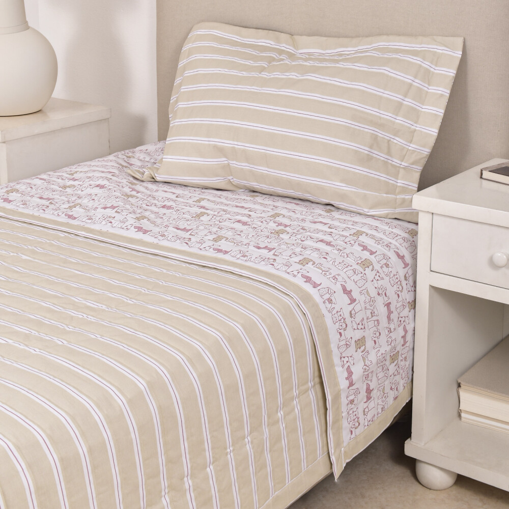 Cubrecama Col. Kids Doggy Rosa Y Beige