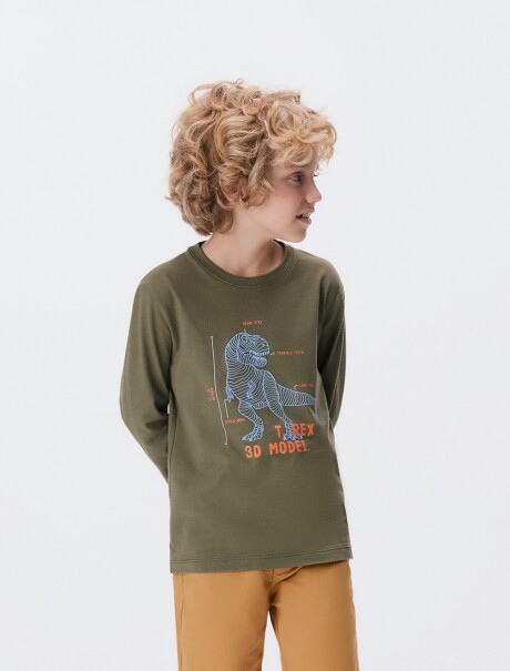 CAMISETA MANGA LARGA INFANTIL CON ESTAMPA VERDE