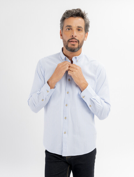 Camisa m/l oxford rayada celeste