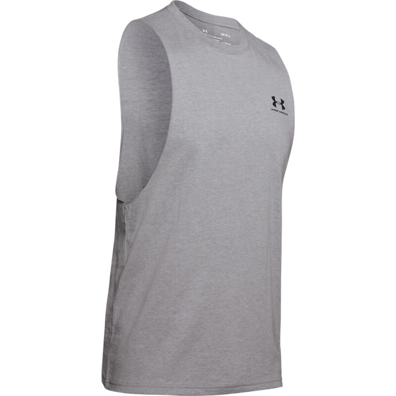 UA LEFT CHEST CUT OFF TANK-BLU GRY-035