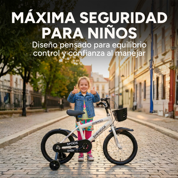 Bicicleta Infantil Shengdi R16 Canasto Parrilla Guardabarros Blanco 1