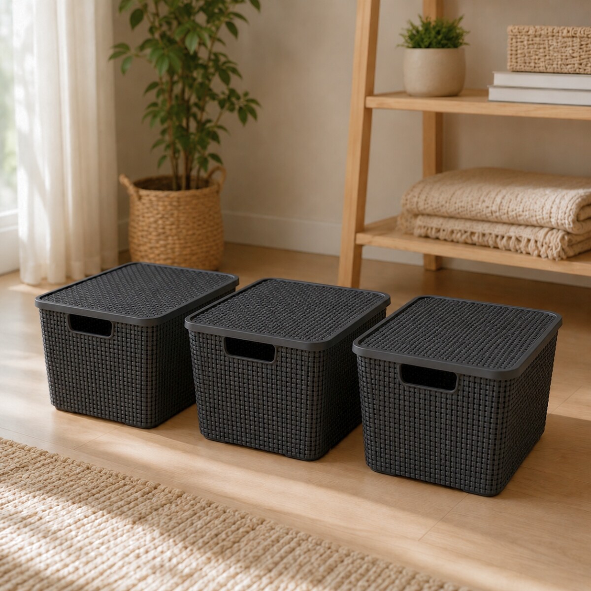 Set x3 Caja ratán 20 lts - NEGRO 